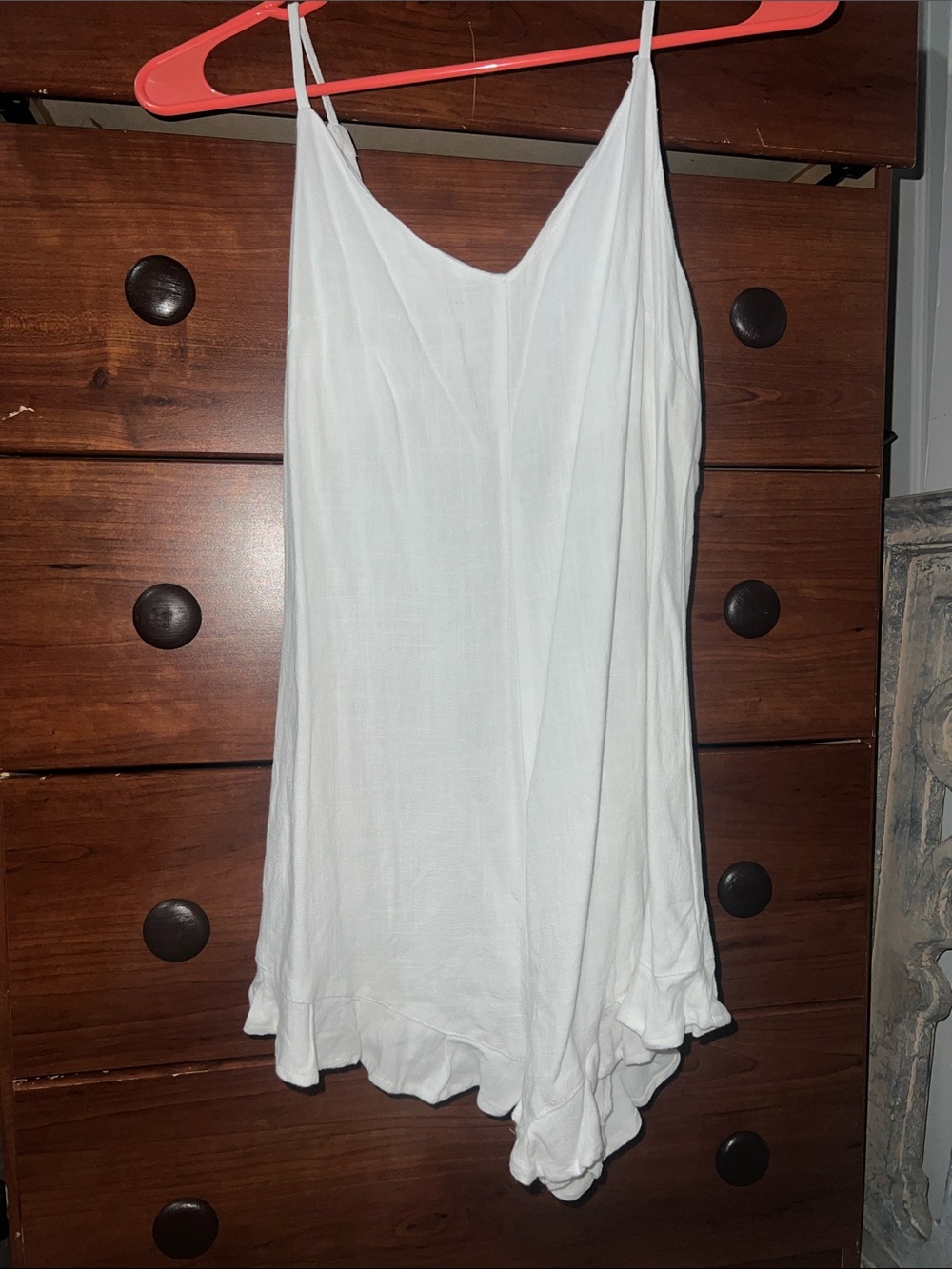 White Spaghetti-Strap Romper with Ruffle Hem